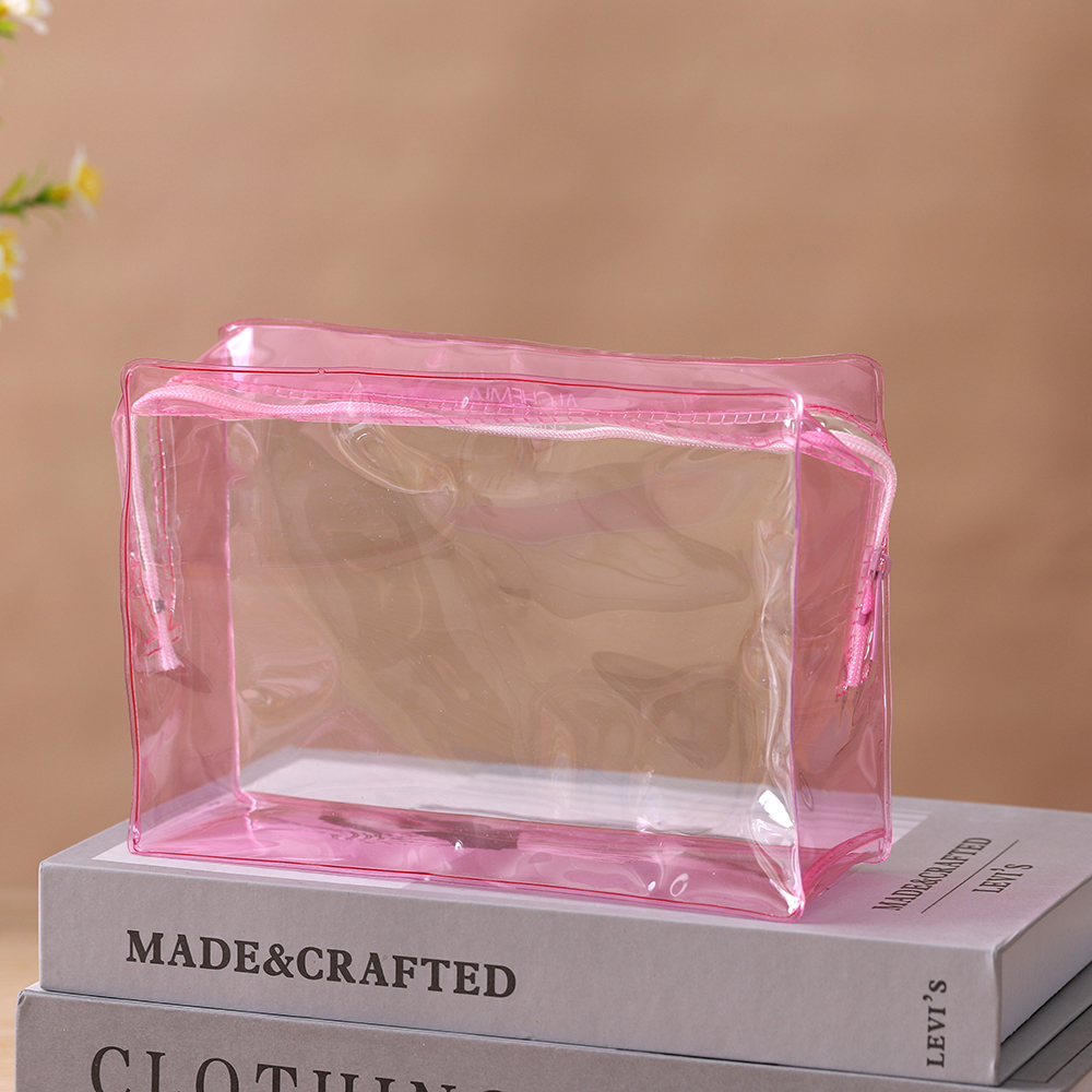 Custom PVC Clear Packaging Bags Waterproof Cosmetic Storage Bag Pink Zipper PVC Pouch Factory Direct Supply Logo Printable